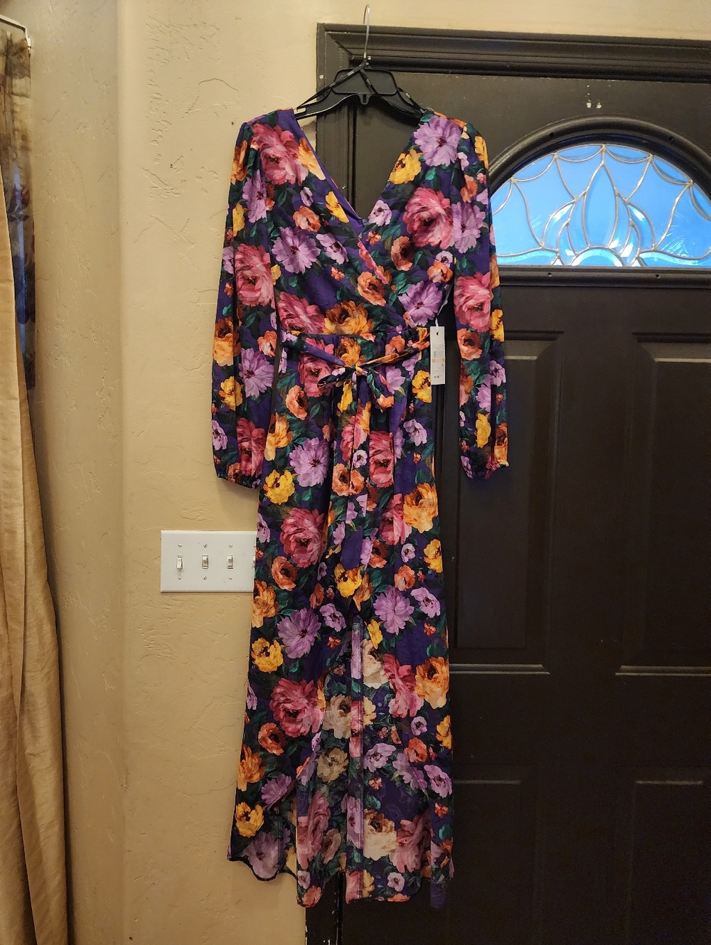 Floral Wrap High-Low Maxi Dress in Purple and Pink